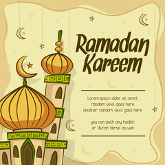 vector cartoon ramadan kareem greeting card with hand drawn mosque illustration template