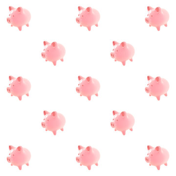 Seamless pattern background with pigs isolated on white. 3D Render