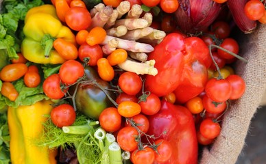 fresh fruits and vegetables just harversted at local market