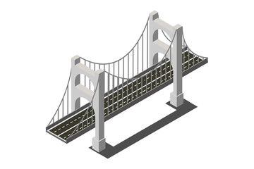 Isometric illustration of the concept of bridge traffic, vector illustration