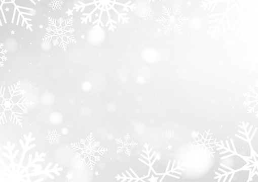 Merry Christmas Background with white bokeh lights for Holiday Poster, Banner, Card. Vector illustration