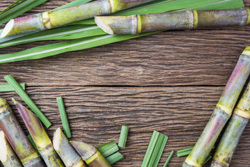 Close up sugarcane on wood background close up