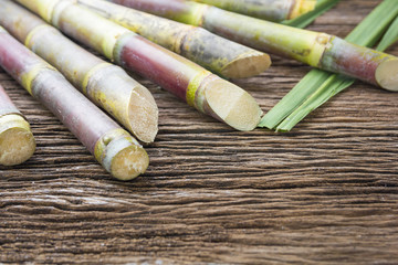 Close up sugarcane on wood background close up