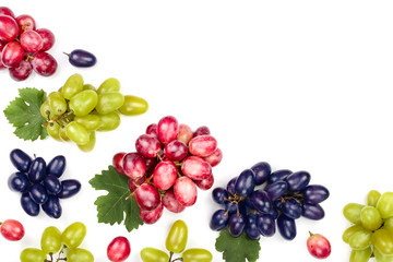 green pink and blue grapes with leaves isolated on the white background with copy space for your...
