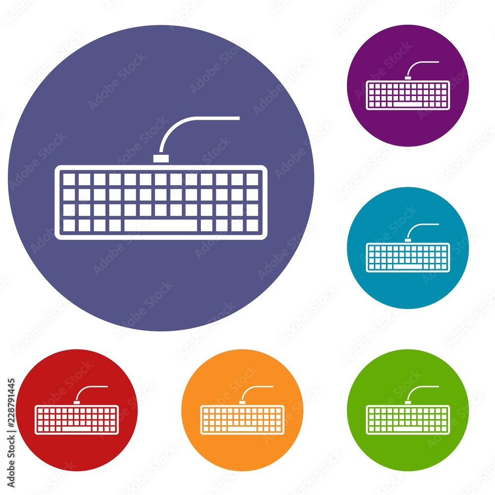 Aufkleber black computer keyboard icons set in flat circle reb, blue and green color for web