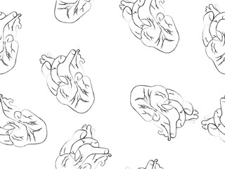 Human heart seamless pattern. Hand drawn style image.