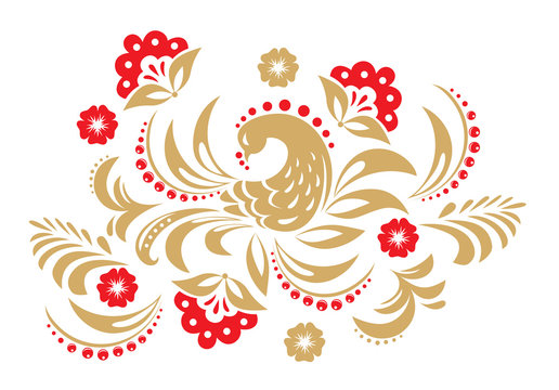Hohloma in red and gold colors. Russian traditional decoration design.
