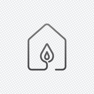 house with fire flames icon. line style. On grid background