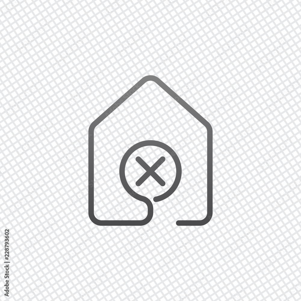 Poster house with wrong mark icon. line style. on grid background