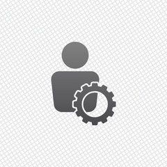 human with gear icon. On grid background