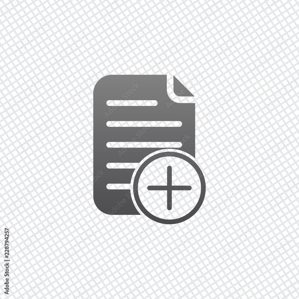 Poster add document icon, paper and plus in circle. on grid background