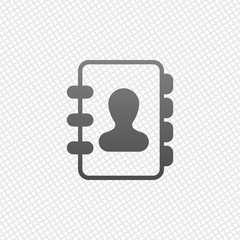 address book with person on cover. simple icon. On grid backgrou