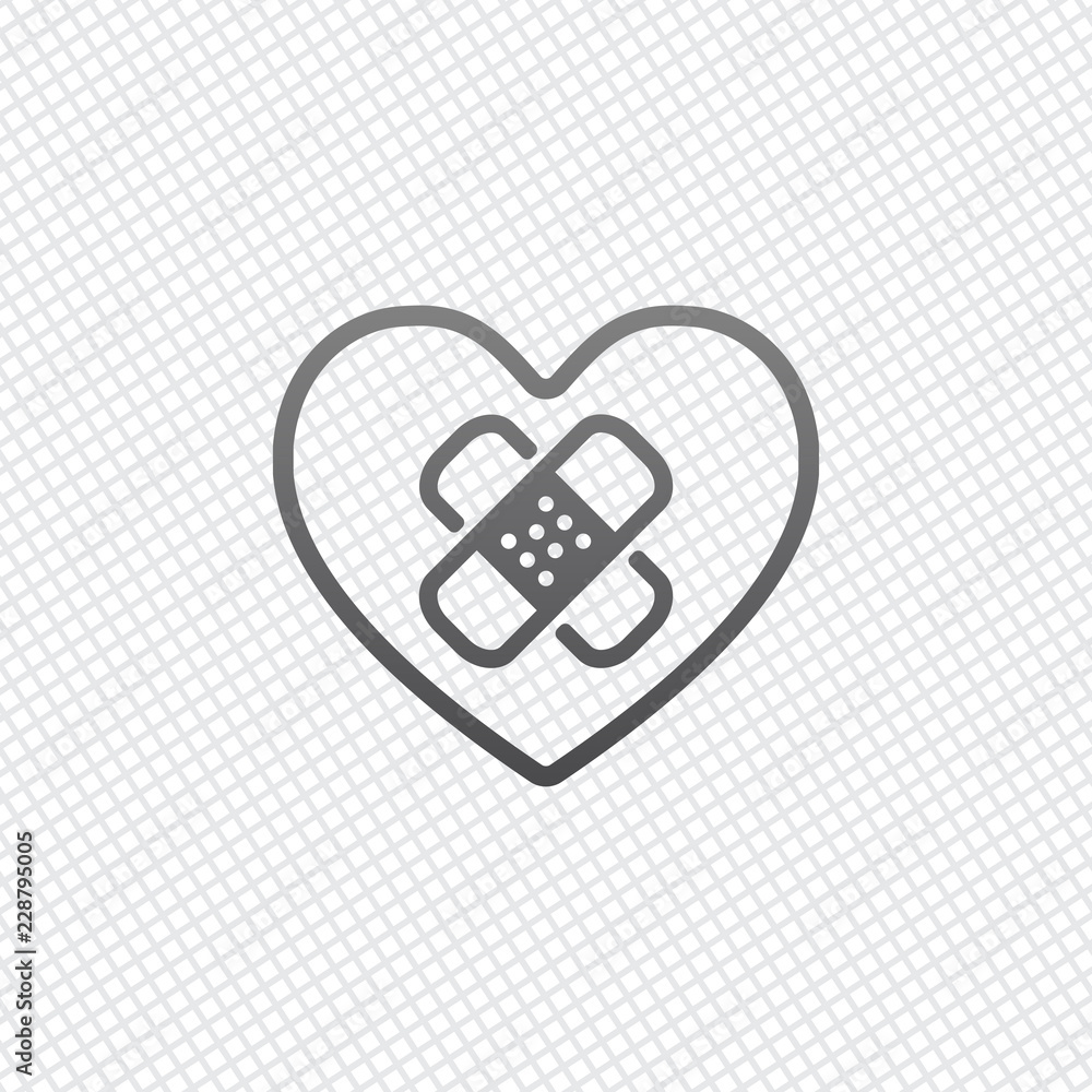 Aufkleber broken heart with patch. linear symbol with thin outline. simple