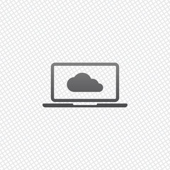 Cloud technology, software. Laptop and cloud. On grid background