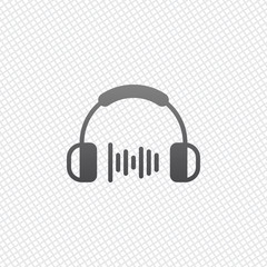 Headphones and music wave. Medium volume level. Simple icon. On