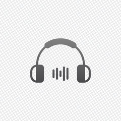 Headphones and music wave. Medium volume level. Simple icon. On