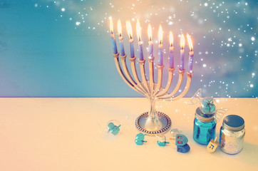 image of jewish holiday Hanukkah background with menorah (traditional candelabra).