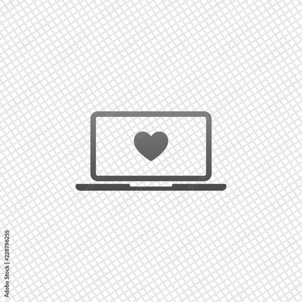 Poster laptop or notebook computer with heart on screen. simple icon. o