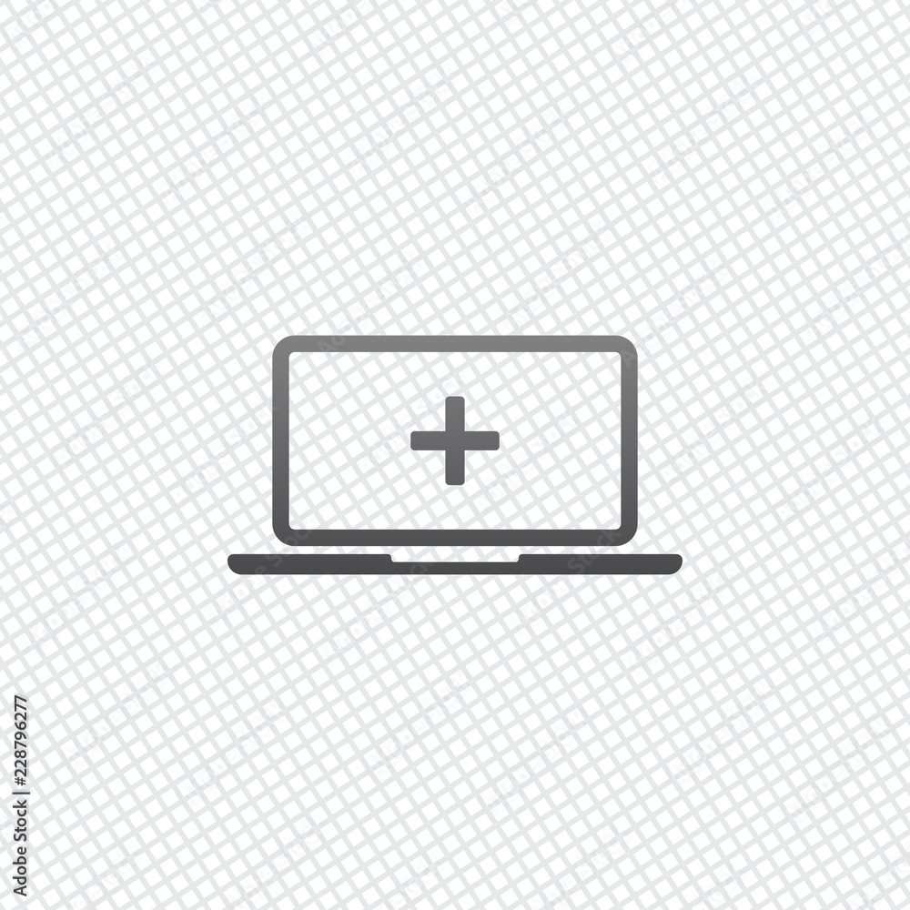 Poster laptop or notebook computer with medical cross on screen. simple