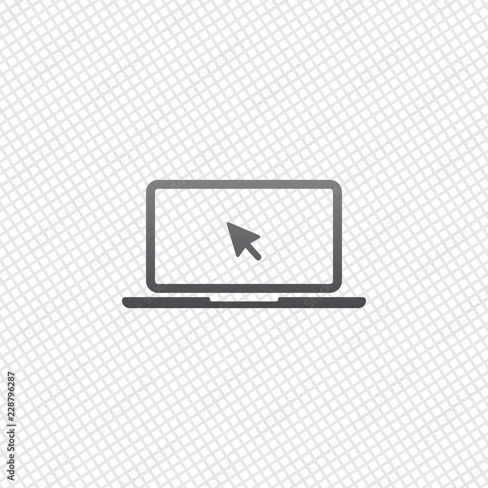 Poster laptop or notebook with arrow on screen. on grid background