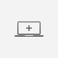 Laptop or notebook computer with medical cross on screen. Simple