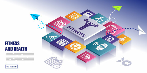 Health and Fitness Icons Cubic Banner