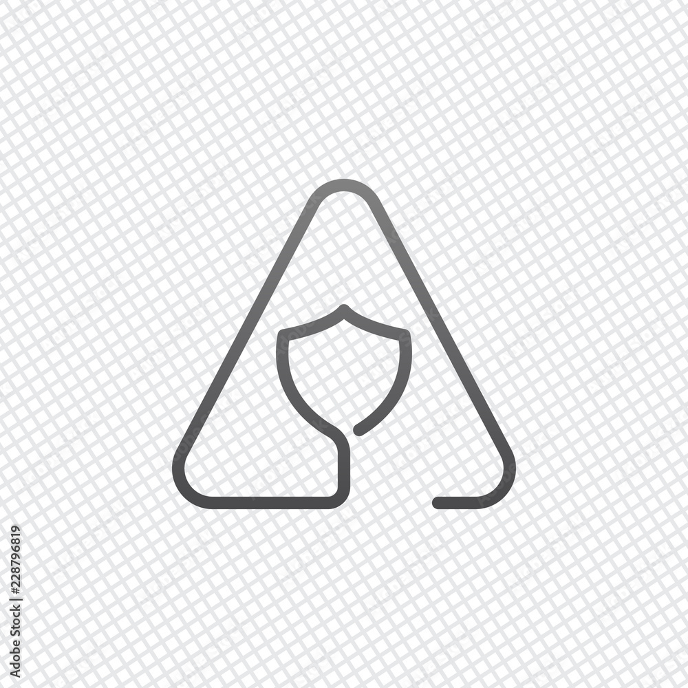 Poster shield in warning triangle. problem with protect. linear icon wi