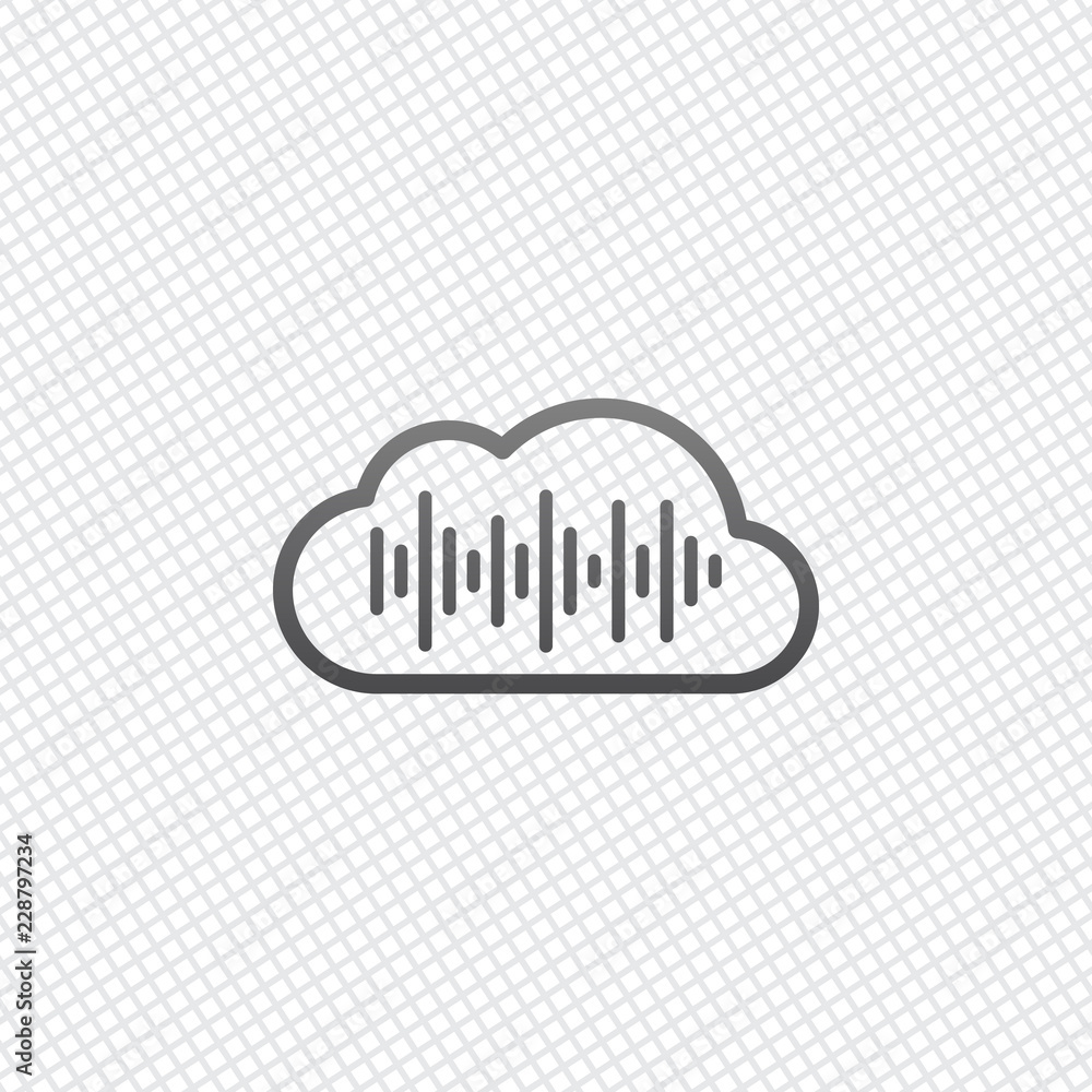 Poster simple icon with cloud and sound equalizer wave. thin outline. o