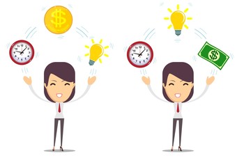 Young girl before movement objects in business. Stock flat vector illustration.