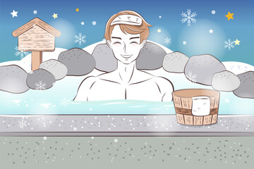 man enjoy with hot spring