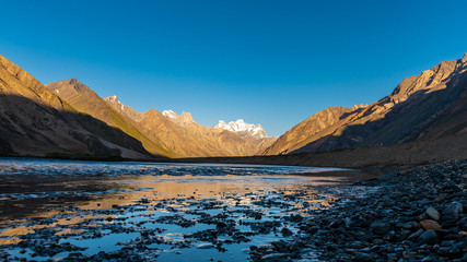 Beautiful landscape on the way to Zanskar road at Himalaya Range, Zanskar Range, Pensi La, Jammu and Kashmir.