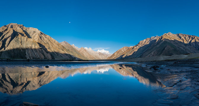 Beautiful landscape on the way to Zanskar road at Himalaya Range, Zanskar Range, Pensi La, Jammu and Kashmir.