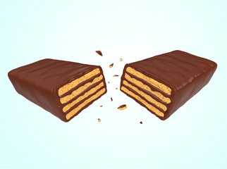 Crispy wafer, chocolate cream flavor, with Clipping path 3d illustration.
