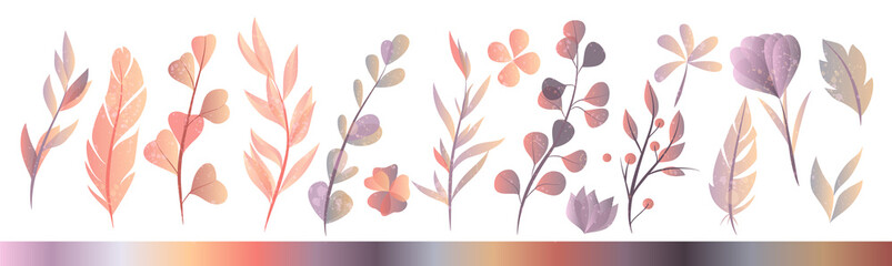 Set of hand drawn watercolor autumn herbs