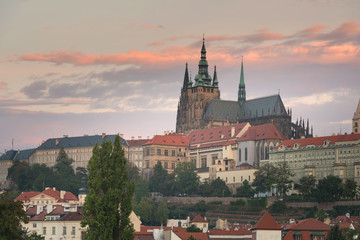 View of colorful old town and Prague castle, Czech Republic