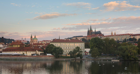 View of colorful old town and Prague castle with river Vltava, Czech Republic