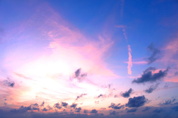 Background of colorful sky concept: Dramatic sunset with twilight color sky and clouds