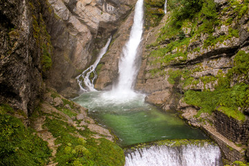 Fototapeta na wymiar Savica waterfal near Bohinj lake in Slovenia