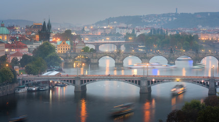 Fototapeta na wymiar Famous iconic image of Charles bridge, Prague, Czech Republic. Concept of world travel, sightseeing and tourism.