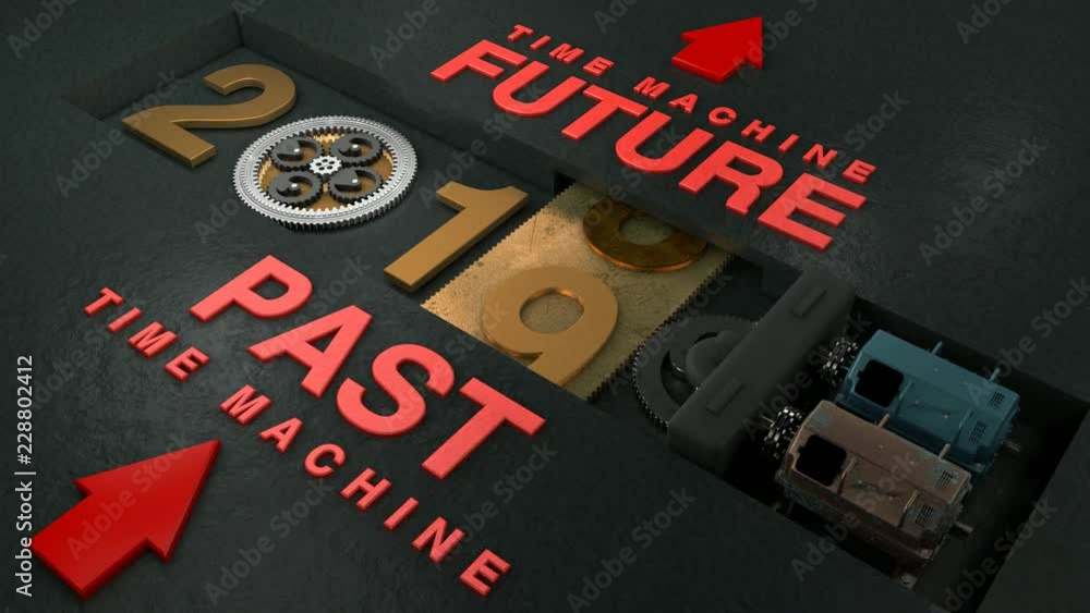 Aufkleber 3d animation of a time machine in 2019 from the past to the future output of the electric motors and