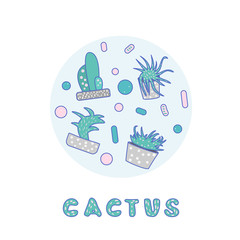 Vector compositon of doodle cactus design set.