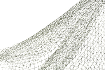 Fishing net on white background, closeup view - obrazy, fototapety, plakaty