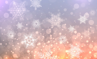 Fototapeta na wymiar Christmas background with snowflakes, winter blue snow background,