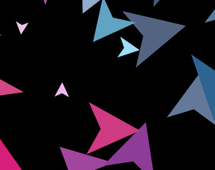 Modern stylish concept of colorful triangles on dark background. Abstract Paper planes, arrows, arrowheads. Vector illustration.