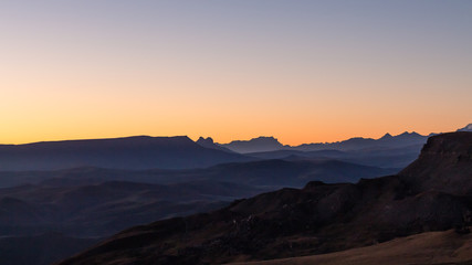 Naklejka na ściany i meble view of Caucasus Mountains from Bermamyt at dawn