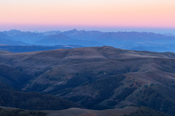 Caucasus from Bermamyt Plateau at blue dawn