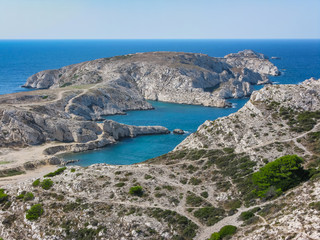 view of the bay and islands from the top of a hill in marseille