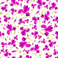 Seamless pattern with stylized flowers, magnolia flower. Vector illustration.