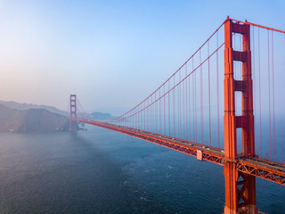 Aerial view of the San Francisco Golden Gate bridge. Beautiful close up shots.