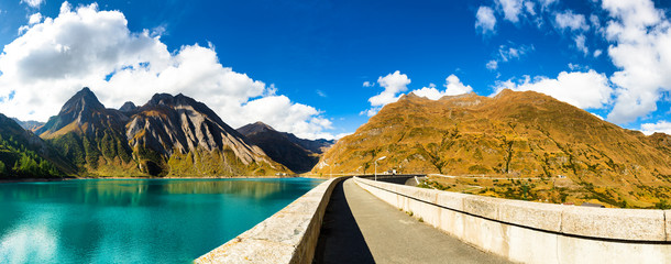 Panorama from dam of Morasco Lake